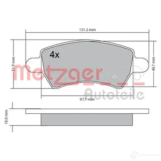 Тормозные колодки дисковые, комплект METZGER 23333 995729 1170458 23 332 - Изображение 1