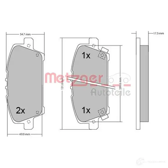 Тормозные колодки дисковые, комплект METZGER 995655 1170384 BJRULG8 24 087 - Изображение 1