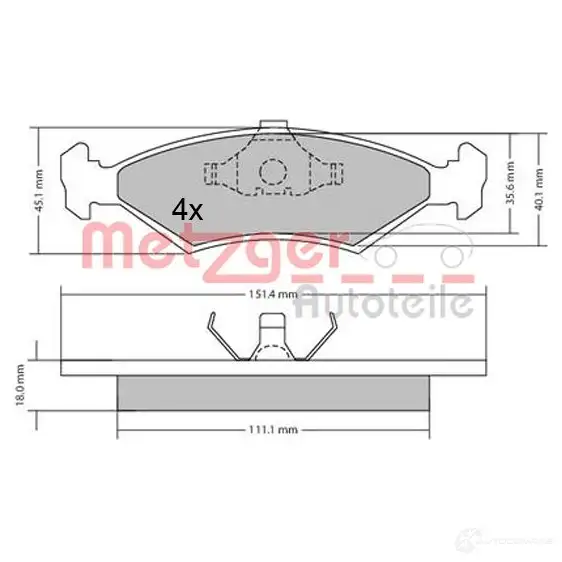 Тормозные колодки дисковые, комплект METZGER 2 0640 1170426 995697 20753 - Изображение 1