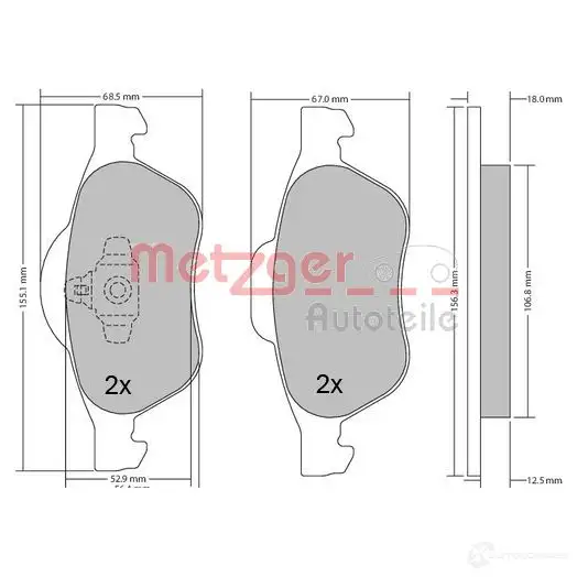 Тормозные колодки дисковые, комплект METZGER 1170155 2321 5 24535 995426 - Изображение 1