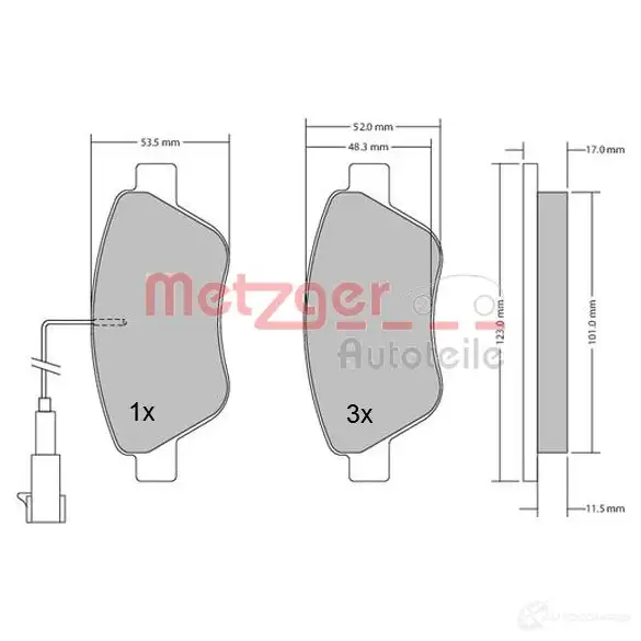 Тормозные колодки дисковые, комплект METZGER 2 3705 1170296 995567 23706 - Изображение 1