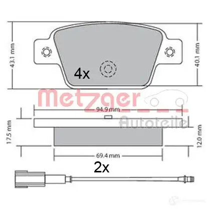 Тормозные колодки дисковые, комплект METZGER 995948 25526 237 14 1170682 изображение 0