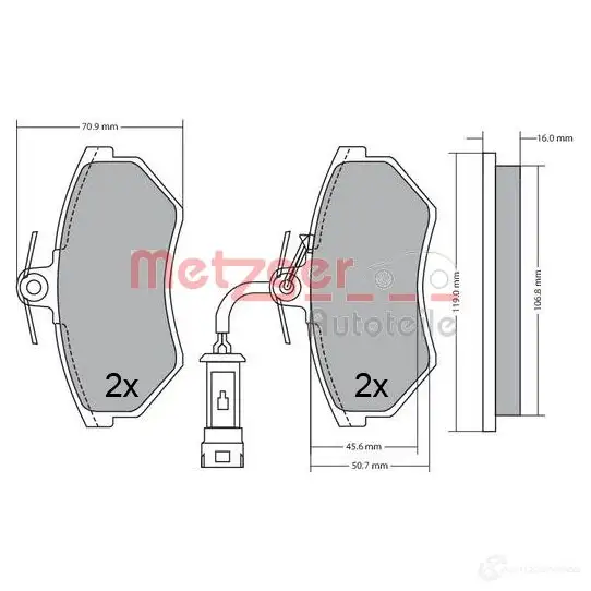 Тормозные колодки дисковые, комплект METZGER 995894 1170623 O7R296F 20 168 изображение 0