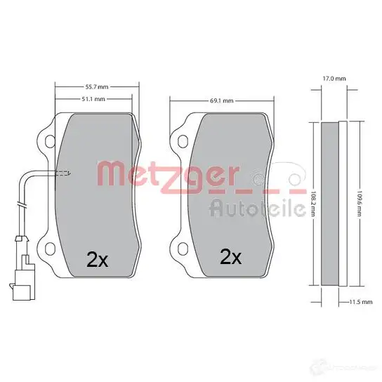 Тормозные колодки дисковые, комплект METZGER 21382 2138 1 995822 1170551
