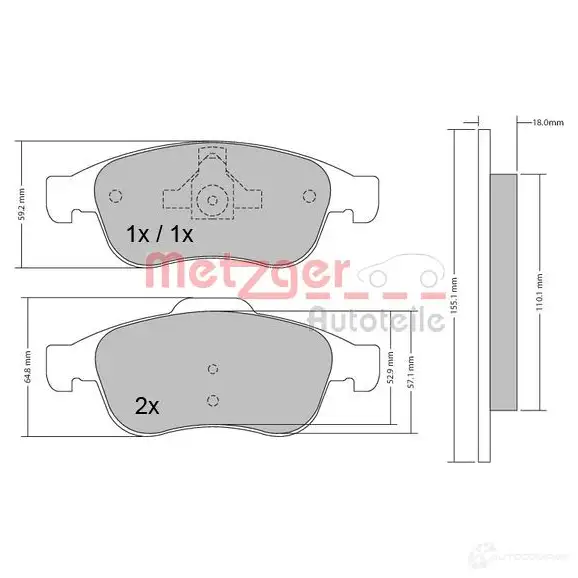 Тормозные колодки дисковые, комплект METZGER 2453 8 1170265 995536 24914 изображение 0