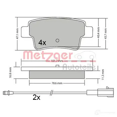 Тормозные колодки дисковые, комплект METZGER 995951 1170685 25451 2 4349