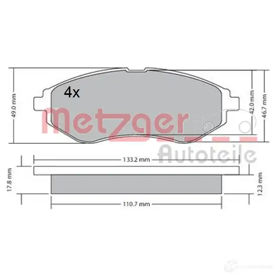 Тормозные колодки дисковые, комплект METZGER 1170404 995675 XFX1WGC 2397 4 - Изображение 1