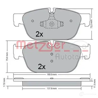 Тормозные колодки дисковые, комплект METZGER 2506 9 995890 25070 1170619 изображение 0