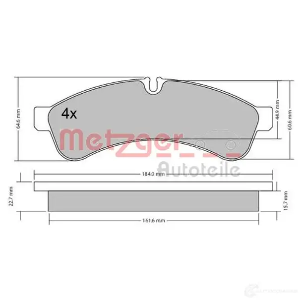 Тормозные колодки дисковые, комплект METZGER 1170544 292 31 995815 36LABU - Изображение 1