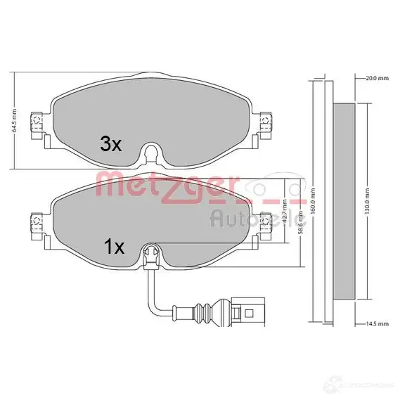 Тормозные колодки дисковые, комплект METZGER 256 83 995682 25684 1170411 изображение 0