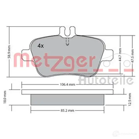 Тормозные колодки дисковые, комплект METZGER 1170204 T2D52F 24 848 995475 изображение 0