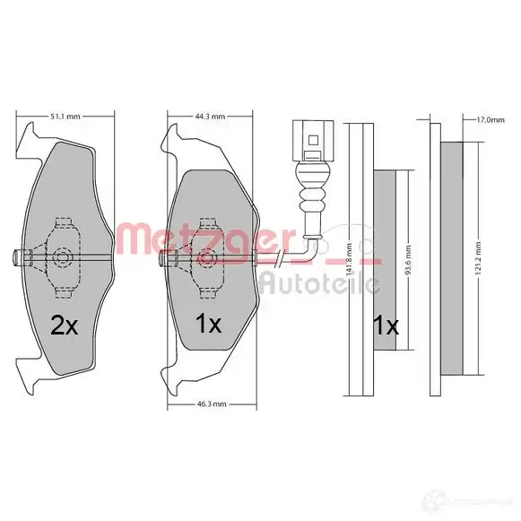 Тормозные колодки дисковые, комплект METZGER 995750 2 1866 1170479 21868 - Изображение 1