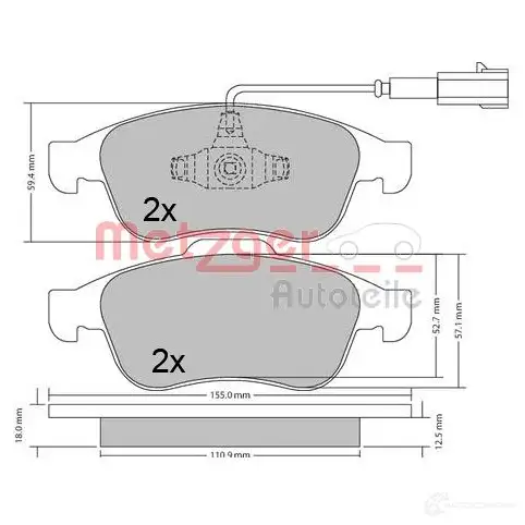 Тормозные колодки дисковые, комплект METZGER 1170671 25180 995940 2453 8