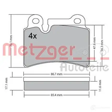 Тормозные колодки дисковые, комплект METZGER 4U7IA9X 2 4097 995679 1170408 - Изображение 1