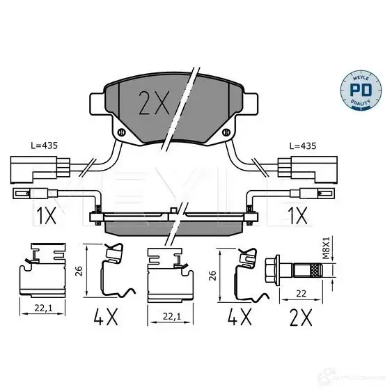 Тормозные колодки дисковые, комплект MEYLE 2 4486 1407825 MBP0816PD 025 244 8617/PD изображение 0