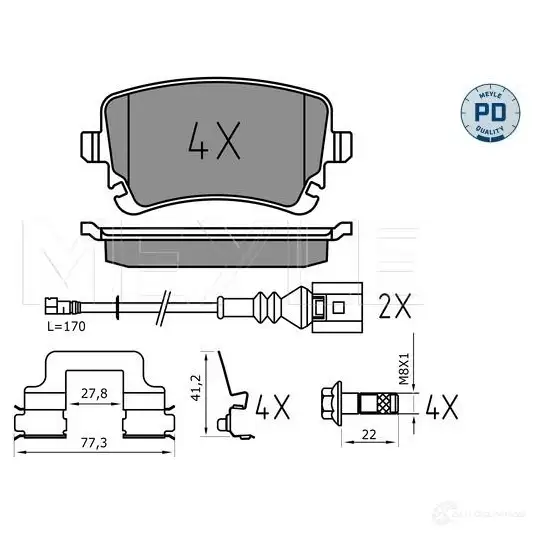 Тормозные колодки дисковые, комплект MEYLE MBP0827PD 1407394 233 26 025 233 2617-1/PD