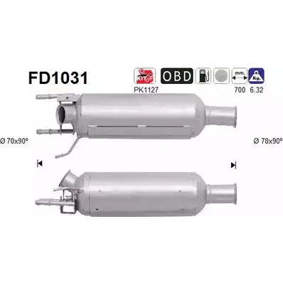 Сажевый фильтр ОГ AS 2282752 QON6YWO Z K8A8G2 FD1031