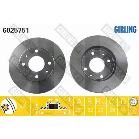 Тормозной диск GIRLING 6025751 8CF JV 2290045 3322937456994