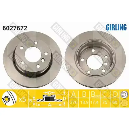 Тормозной диск GIRLING 3322937459865 6027672 D ZS7KK 2290167