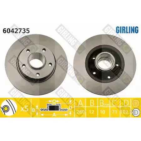 Тормозной диск GIRLING 2290448 6042735 J WPV8 3322937458103