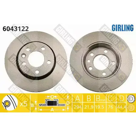 Тормозной диск GIRLING 2290484 3322937461509 6043122 F 63JV9I