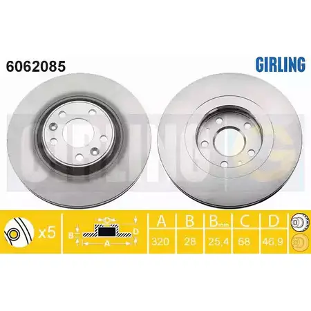 Тормозной диск GIRLING 2290980 3322938226176 U9PK X6 6062085