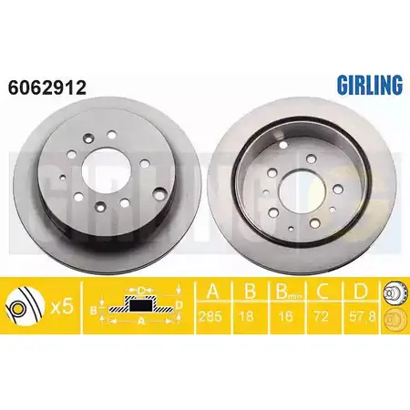 Тормозной диск GIRLING 6062912 3322938172688 2291020 QJACB5 C