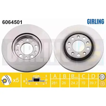 Тормозной диск GIRLING 3322938226183 6064501 2E4HU V 2291092