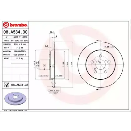 Тормозной диск BRECO BE0R2 L W30M 2360728 BS 6042 изображение 0