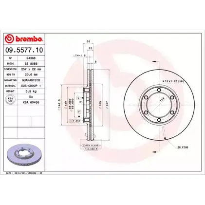 Тормозной диск BRECO TY1TOK J6VL Z BS 8056 2361489 изображение 0