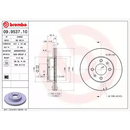 Тормозной диск BRECO BS 8514 2361873 F978ARJ NAKEA D изображение 0