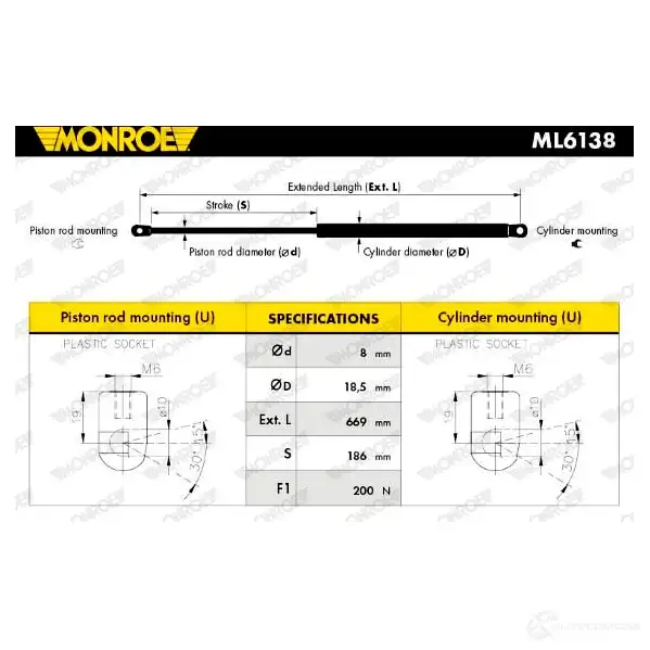 Амортизатор капота MONROE 5412096458170 Z U89D ML6138 498432 изображение 4