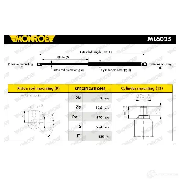 Амортизатор капота MONROE N8 Z4W4 498332 5412096457173 ML6025