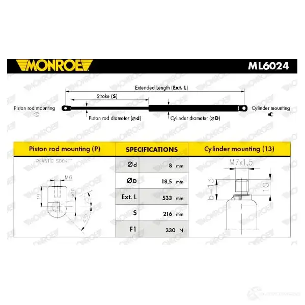 Амортизатор капота MONROE 498331 IM LP6 ML6024 5412096457166