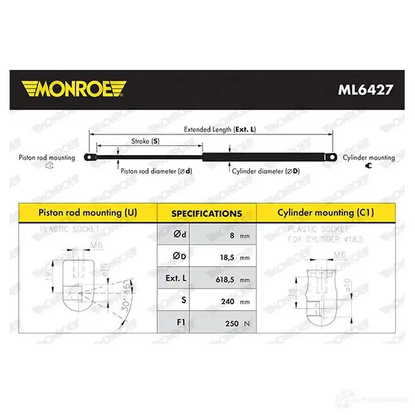 Амортизатор капота MONROE ML6427 77KI1 YN 1437136158 - Изображение 1