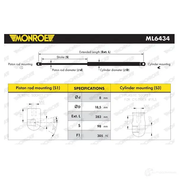 Амортизатор капота MONROE 1437136173 ML6434 SGUEX 6 - Изображение 1