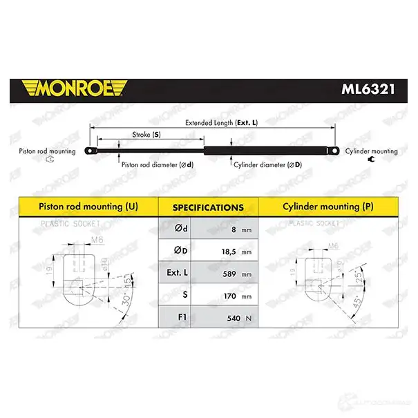 Амортизатор багажника MONROE 5412096550812 C 9W4OC 1208332309 ML6321 - Изображение 1