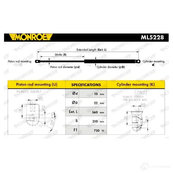 Амортизатор багажника MONROE OZ TWW 5412096342981 497589 ML5228 - Изображение 1