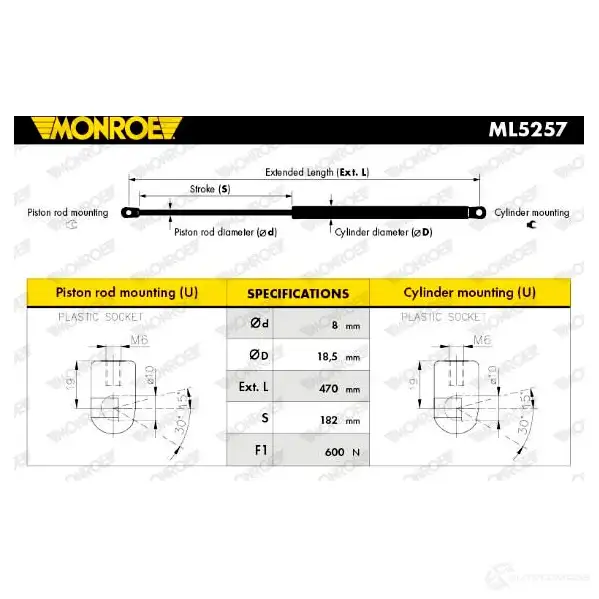 Амортизатор багажника MONROE 2 CE6P5 497618 ML5257 5412096343278 изображение 0