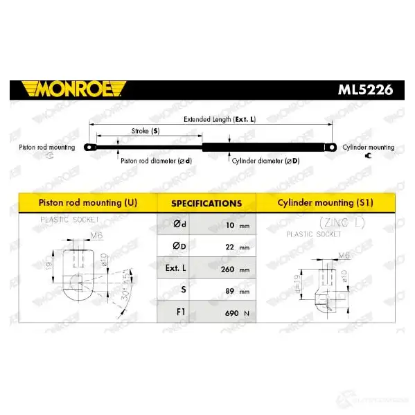 Амортизатор багажника MONROE R 153T 5412096342967 497587 ML5226 изображение 0