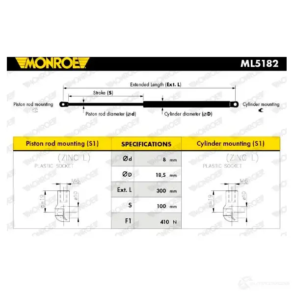 Амортизатор багажника MONROE 5412096342523 ML5182 497543 4W473P I изображение 0