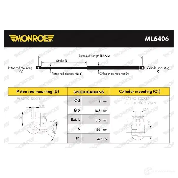 Амортизатор багажника MONROE 4AE8K P 1437135895 ML6406