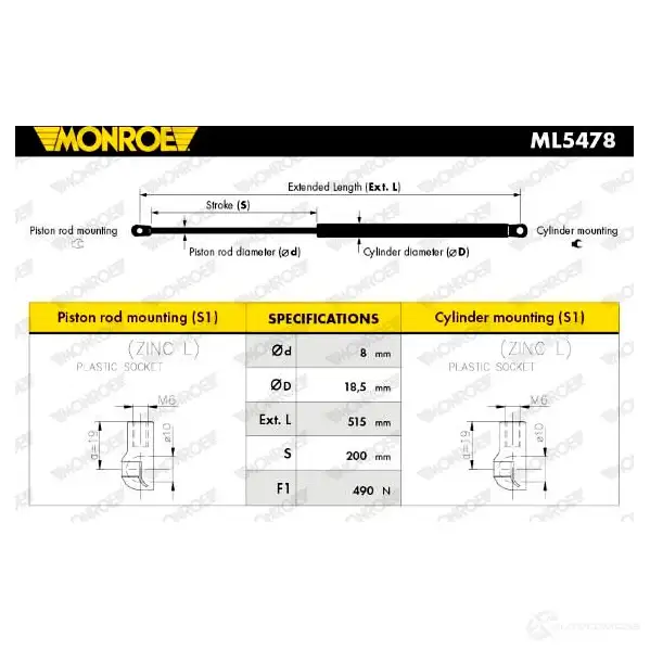 Амортизатор багажника MONROE 5412096345487 ML5478 497838 ZYDOQL X изображение 0