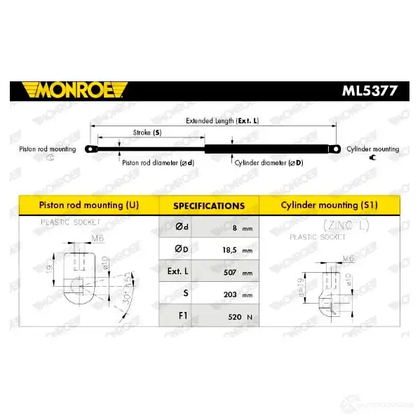 Амортизатор багажника MONROE 5412096344473 497738 ML5377 DYTI F изображение 6