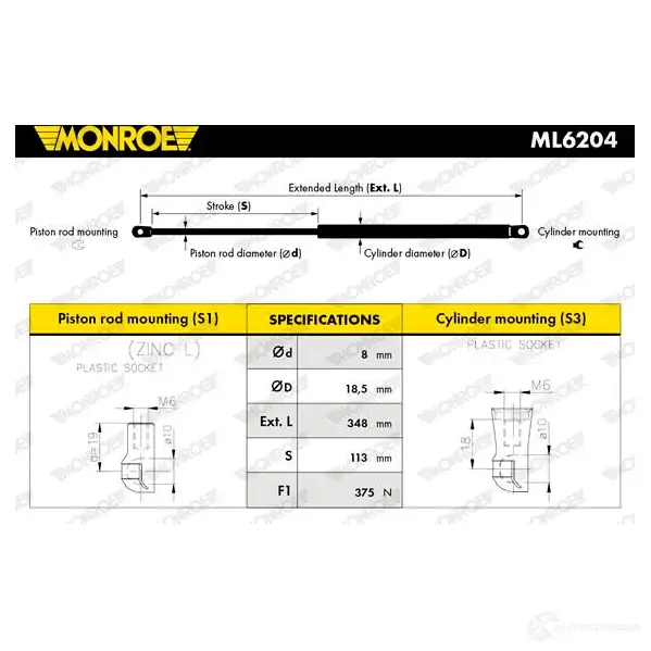 Амортизатор багажника MONROE NR IMF ML6204 498497 5412096506062 изображение 0