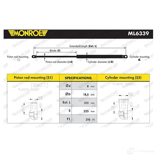 Амортизатор багажника MONROE U RH5LT 1208332391 5412096558535 ML6339 - Изображение 1