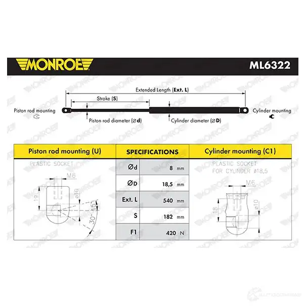 Амортизатор багажника MONROE ML6322 5412096550829 1208332311 T7 UOM изображение 1