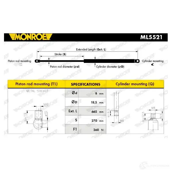 Амортизатор багажника MONROE TDKN N ML5521 5412096345913 497881 - Изображение 1