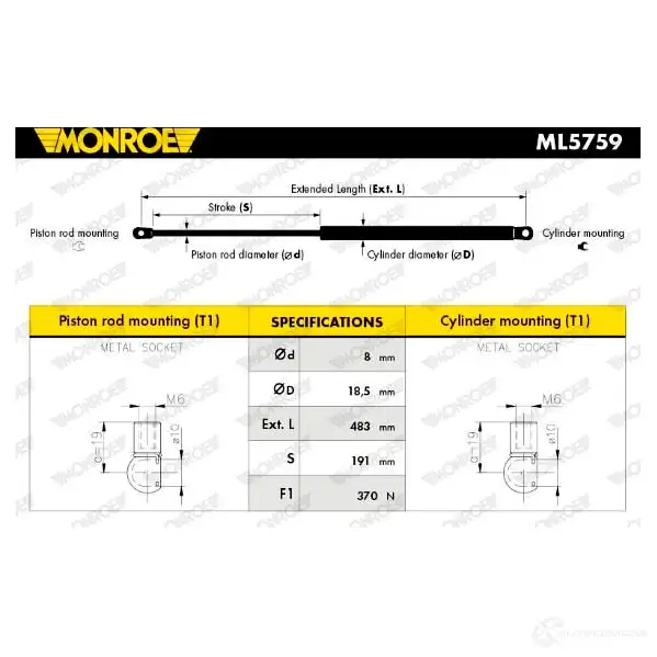 Амортизатор багажника MONROE ML5759 Z IE56 498119 5412096348297 изображение 0