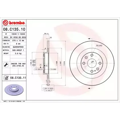 Тормозной диск BRECO 6UOG2 BV 6032 2362325 3K2S P8
